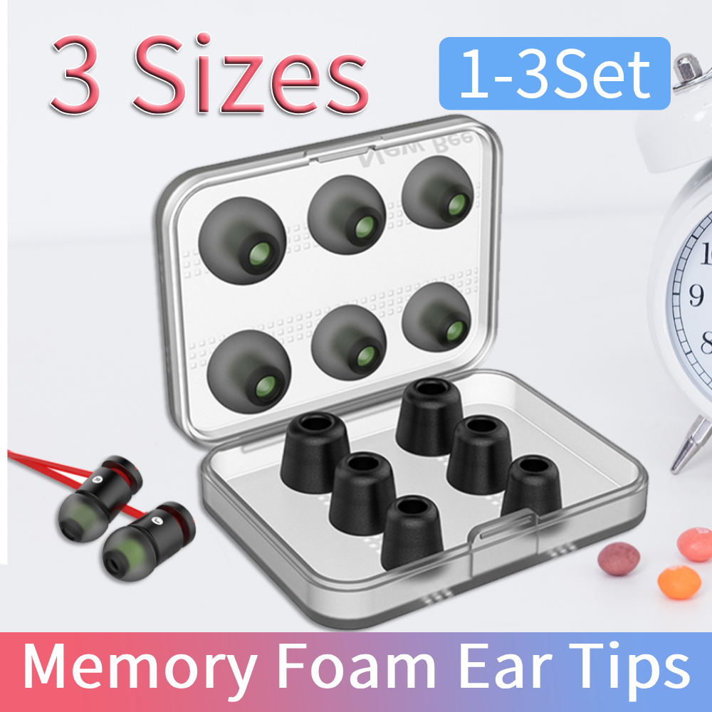 Earphone Foam Tip - 1-3er-Set Memory-Schaum-Ohrstöpsel mit Etui, geräuschisolierende Ohrpolster,