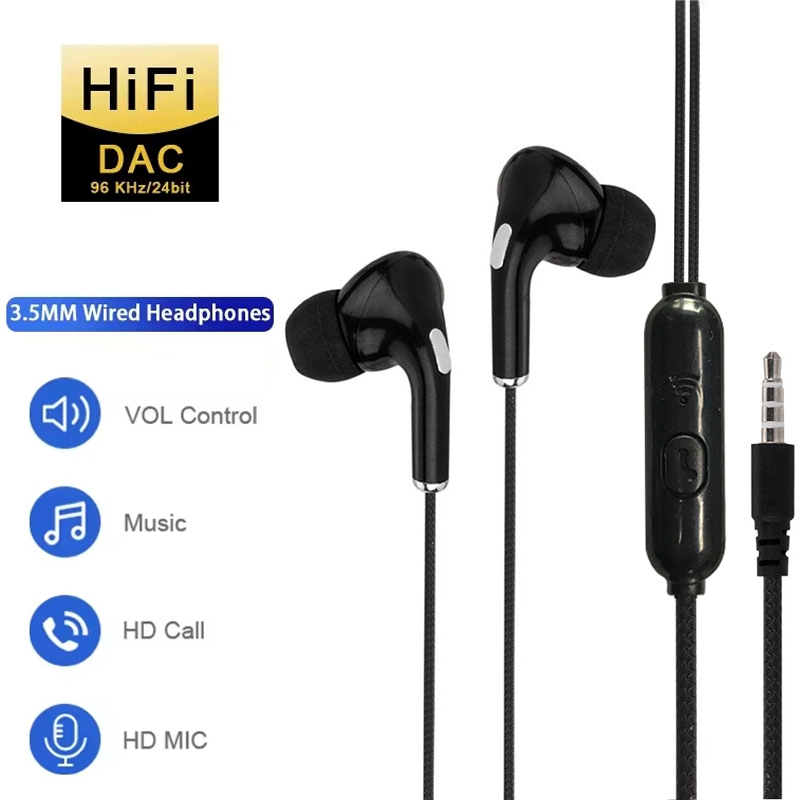 Wired Earphone Mic - 3,5-mm-Kopfhörer mit Kabel, In-Ear-Design, für Sport