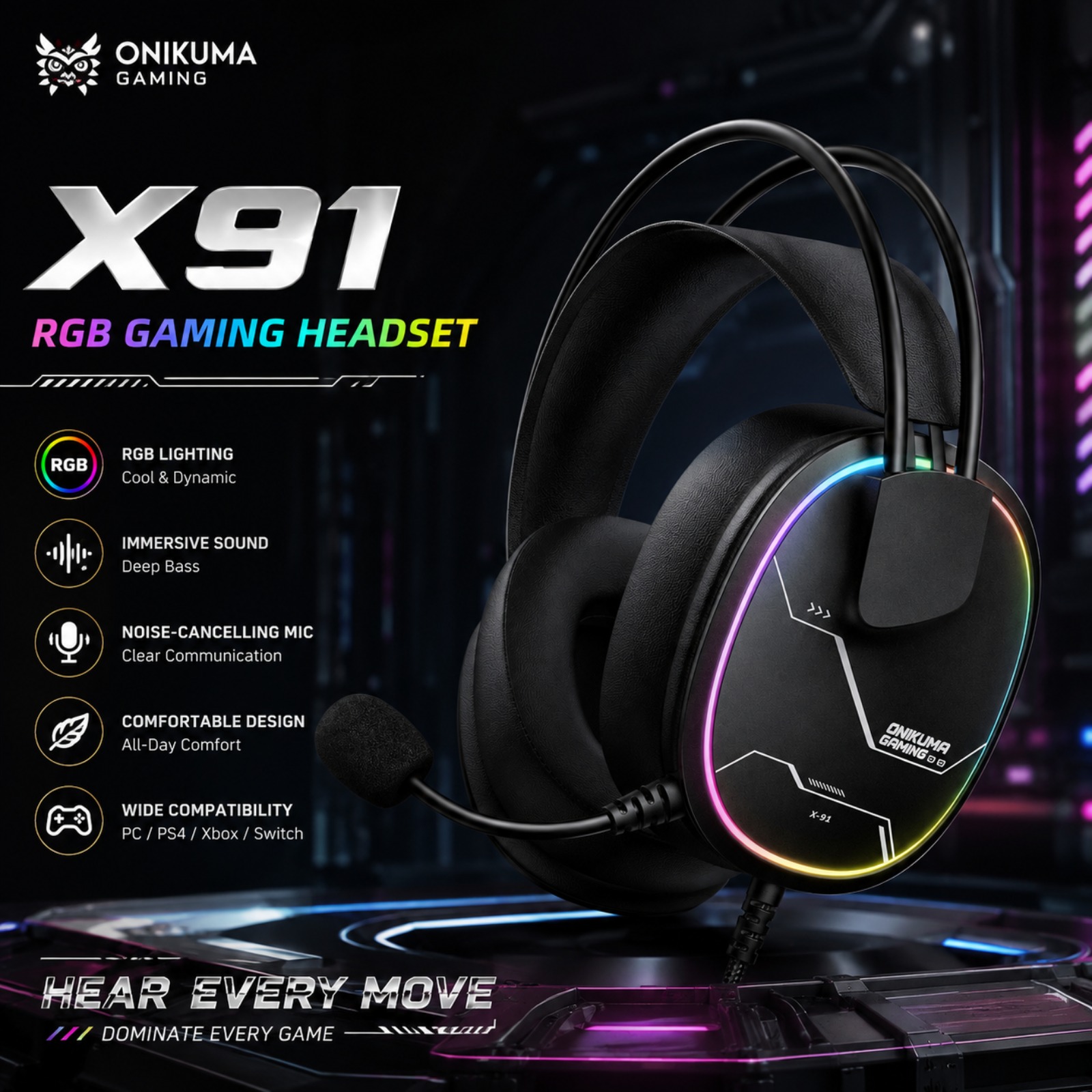 Gaming Headset Rgb - ONIKUMA X91 Kabelgebundenes Gaming-Headset RGB 50MM-Treiber