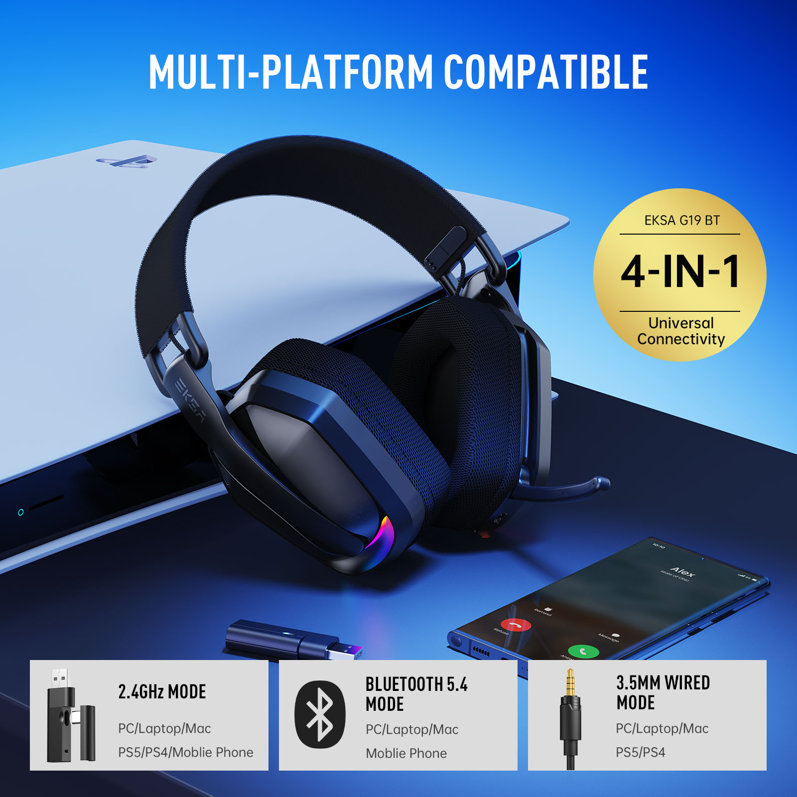 EKSA G19BT 2.4GHz Kabellose Ga – Gaming Headset Rgb Bewertung und Preis